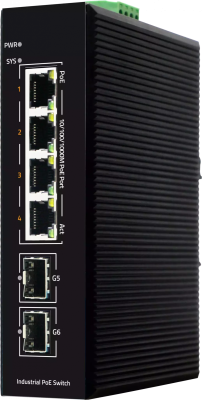 Коммутатор GIGALINK, L2, индустриальный на DIN рейку, 4 POE 10/100/1000Мбит/с (af/at/BT), 2 SFP 1000Мбит/с, 1 Console, питание 48В (блок питания поставляется отдельно 360 Ватт)