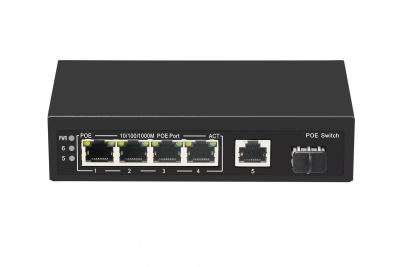 Коммутатор GIGALINK, неуправляемый, 4 PoE (802.3af/at) порта 1000Мбит/с, 1 Uplink порт 1000Мбит/с, 1 SFP порт 1000Мбит/с , 65Вт