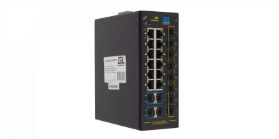Коммутатор GIGALINK, L3, индустриальный на DIN рейку, 12x10/100/1000Мбит/с (1-8 PoE af/at), 8x1000Мбит/с SFP, 4x10Гбит/с SFP+, 1 Консольный RJ-45, питание 48В (блок питания поставляется отдельно 480 Ватт)