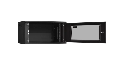 Шкаф настенный 6U, Ш600хГ350, 6U, Ш600хГ350, стеклянная дверь, цельнометаллические стенки, черный