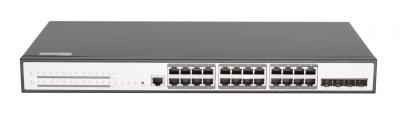 Управляемый PoE коммутатор GIGALINK, L2+ Stack, 24 10/1000/1000Мб/с PoE BASE-T, 4 порта 1/10Гб/с SFP+, 1 консольный порт, 400Вт